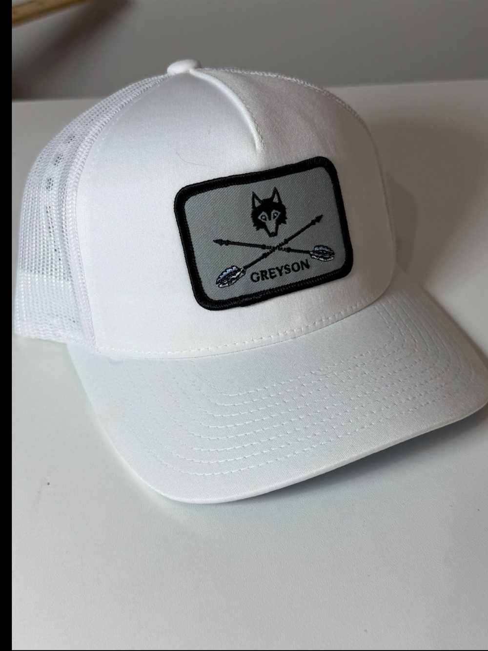 Brand New Greyson Golf White Patch Logo Trucker Hat with Wolf Patch